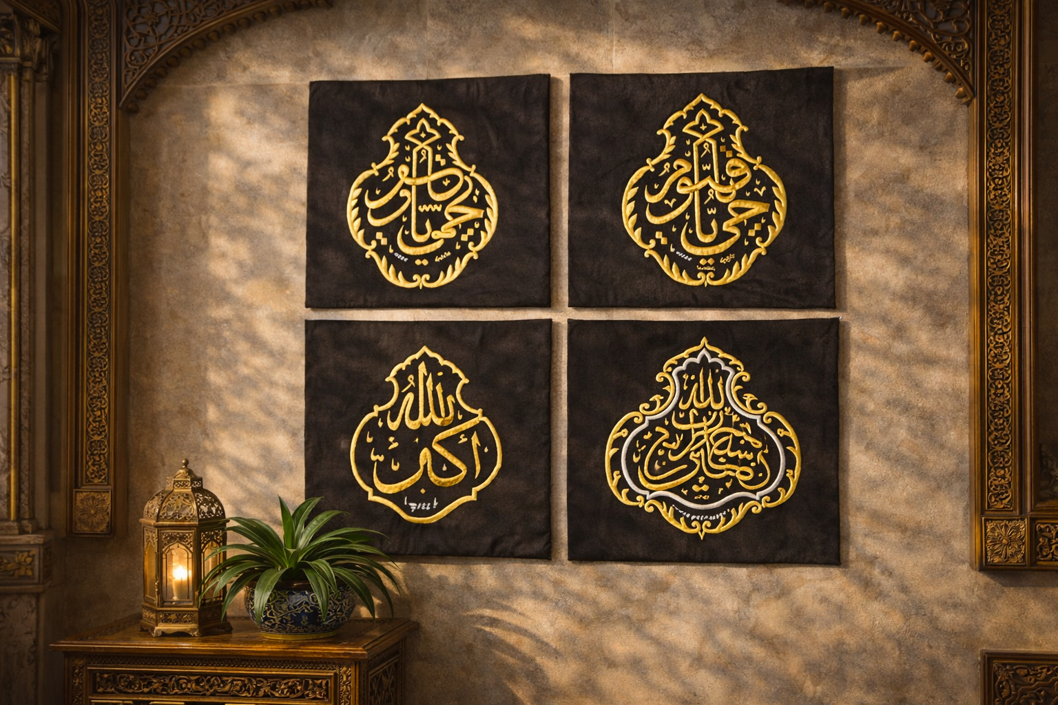 Original Kaaba Kiswah Qandeel Combo Set (4 Pieces with Patch) – Sacred Islamic Textile Collection - Image 3